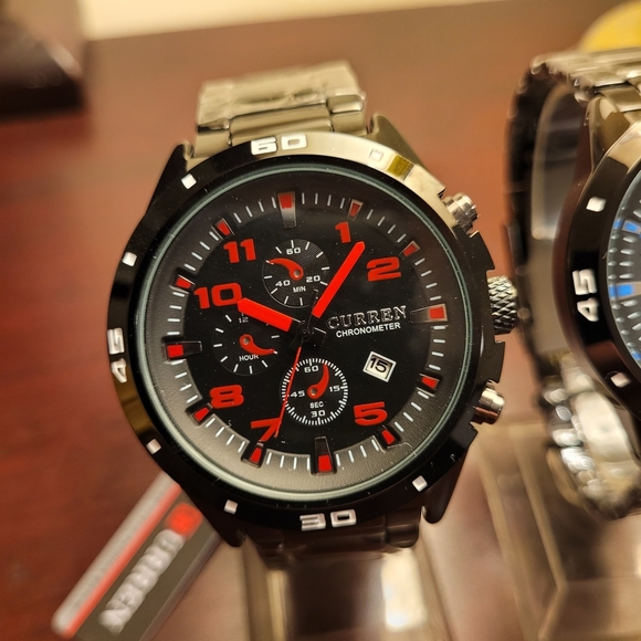 Curren Men's Black Watches with Red and Blue Accents - Picture 5 of 6